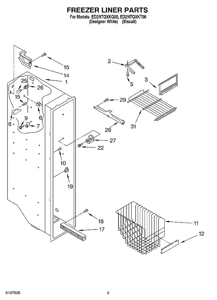 FREEZER LINER Diagram and Parts List for ED2NTQXKT00  Whirlpool Refrigerator