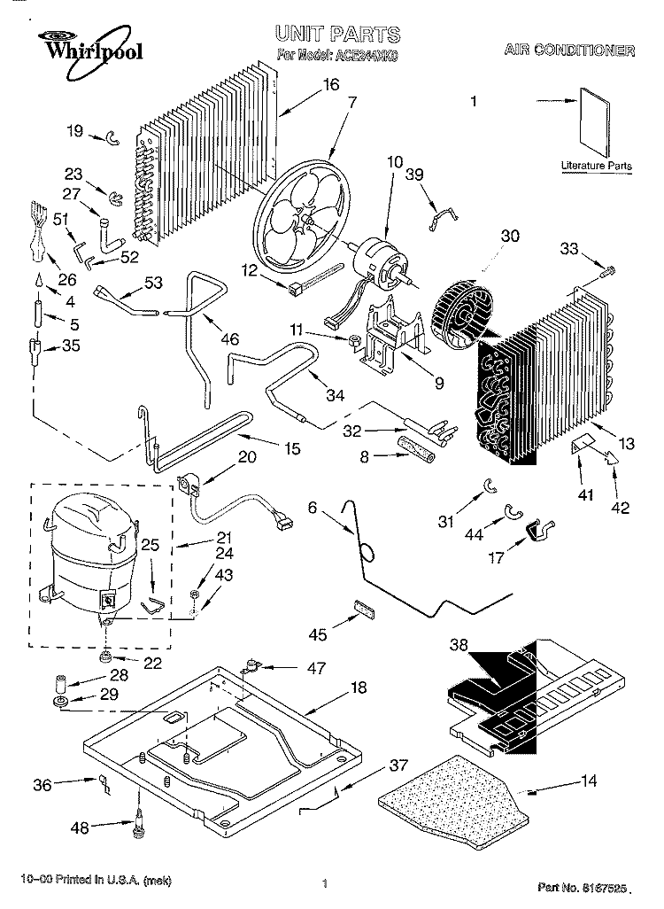 UNIT, LITERATURE Diagram and Parts List for ACE244XK0  Whirlpool Air Conditioner