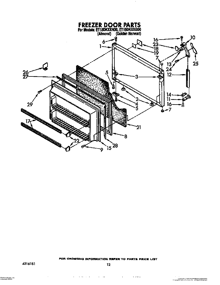 FREEZER DOOR Diagram and Parts List for ET18DKXXN00  Whirlpool Refrigerator