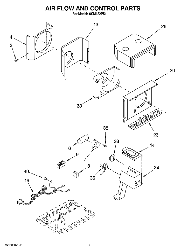 AIR FLOW AND CONTROL PARTS Diagram and Parts List for ACM122PS1  Whirlpool Air Conditioner