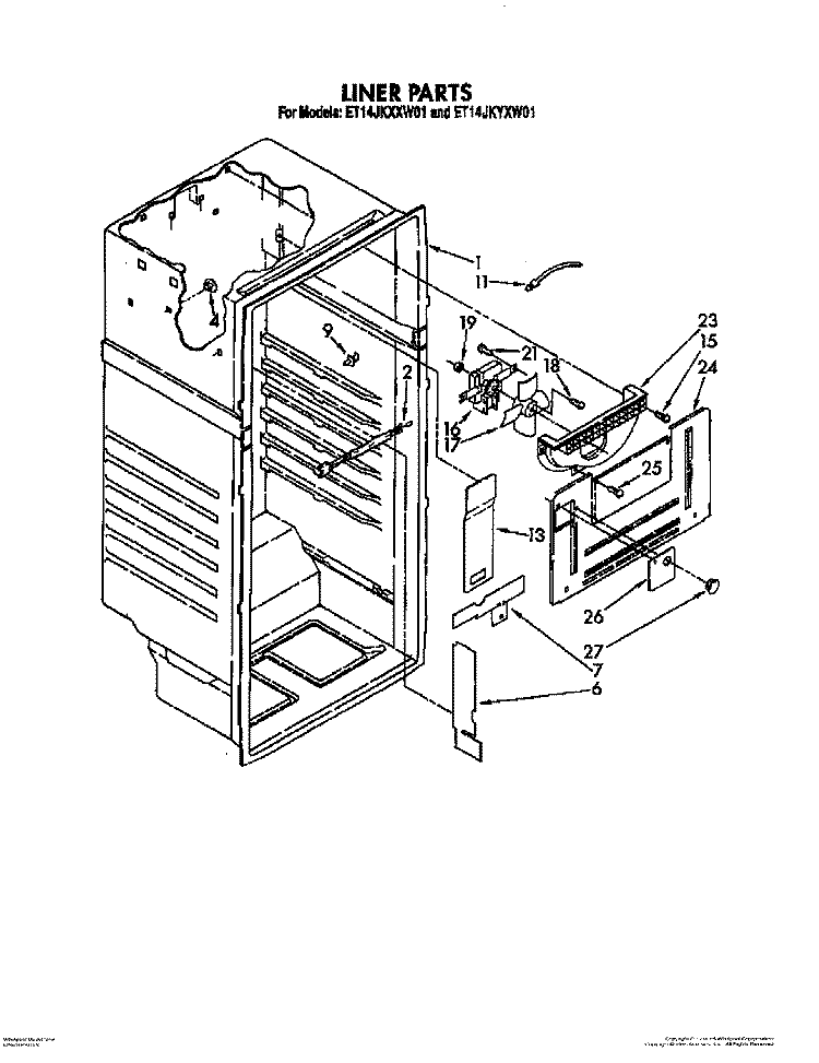 LINER Diagram and Parts List for ET14JKXXN01  Whirlpool Refrigerator