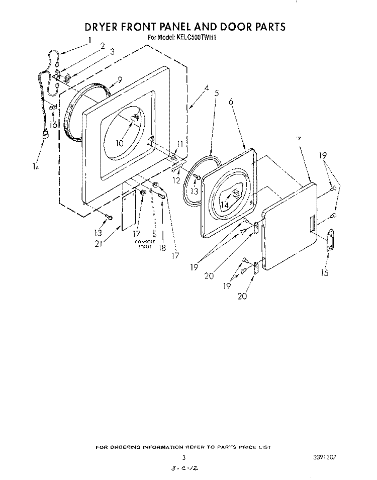 DRYER FRONT PANEL AND DOOR Diagram and Parts List for KELC500TAL1  KitchenAid Washer Dryer Combo