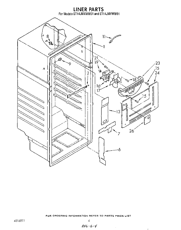 LINER Diagram and Parts List for ET14JMXWW01  Whirlpool Refrigerator