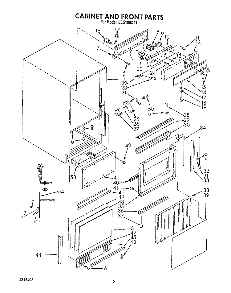 CABINET AND FRONT Diagram and Parts List for EC5100XT1  Whirlpool Ice Maker
