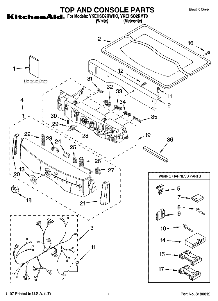 TOP AND CONSOLE PARTS Diagram and Parts List for YKEHSO2RMT0  KitchenAid Dryer