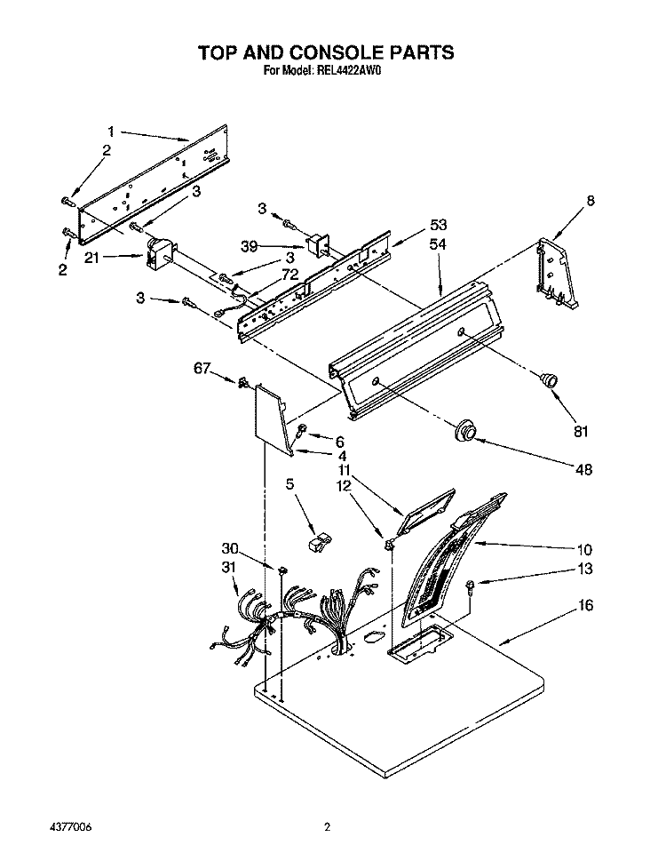 SECTION Diagram and Parts List for REL4422AW0  Roper Dryer
