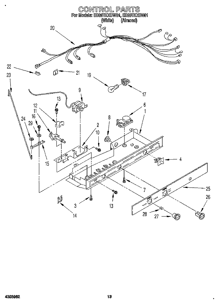 CONTROL, LIT/OPTIONAL Diagram and Parts List for ED20TKXDN01  Whirlpool Refrigerator