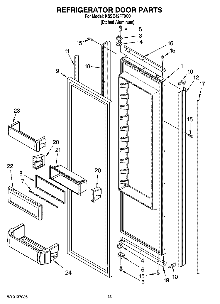 REFRIGERATOR DOOR PARTS Diagram and Parts List for KSSO42FTX00  KitchenAid Refrigerator
