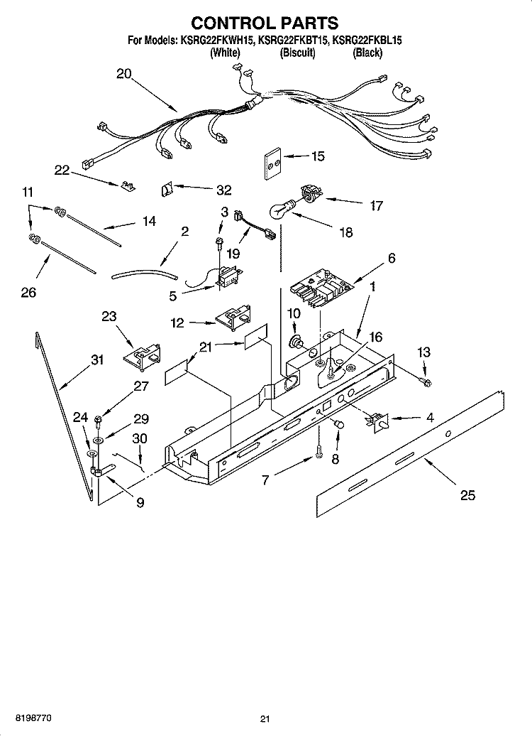 CONTROL PARTS, PARTS NOT ILLUSTRATED Diagram and Parts List for KSRG22FKBL15  KitchenAid Refrigerator