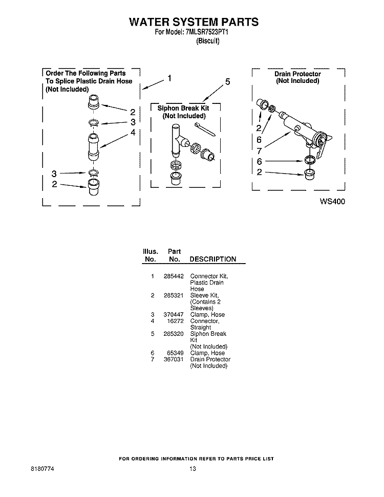 WATER SYSTEM PARTS - OPTIONAL PARTS Diagram and Parts List for 7MLSR7523PT1  Whirlpool Washer
