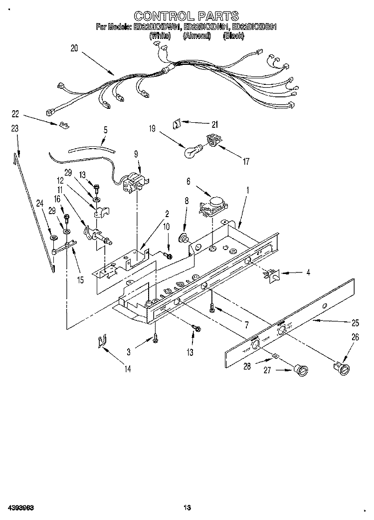 CONTROL, LIT/OPTIONAL Diagram and Parts List for ED22DKXDN01  Whirlpool Refrigerator