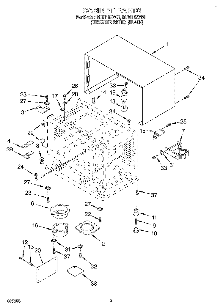 CABINET, LITERATURE Diagram and Parts List for MT8116XEB1  Whirlpool Microwave