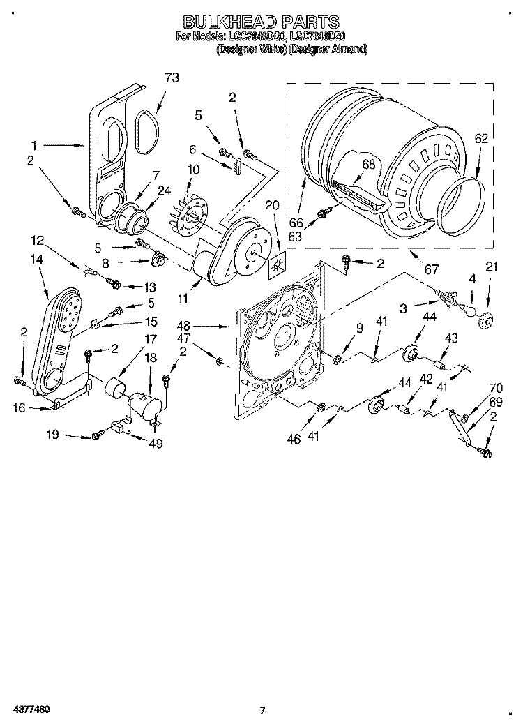 BULKHEAD Diagram and Parts List for LGC7646DZ0  Whirlpool Dryer