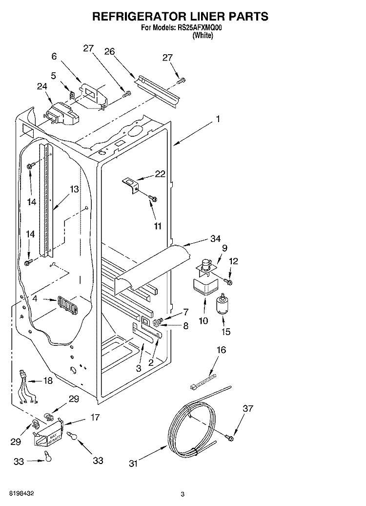 REFRIGERATOR LINER PARTS Diagram and Parts List for RS25AFXMQ00  Roper Refrigerator