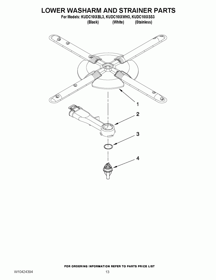 LOWER WASHARM AND STRAINER PARTS Diagram and Parts List for KUDC10IXSS3  KitchenAid Dishwasher
