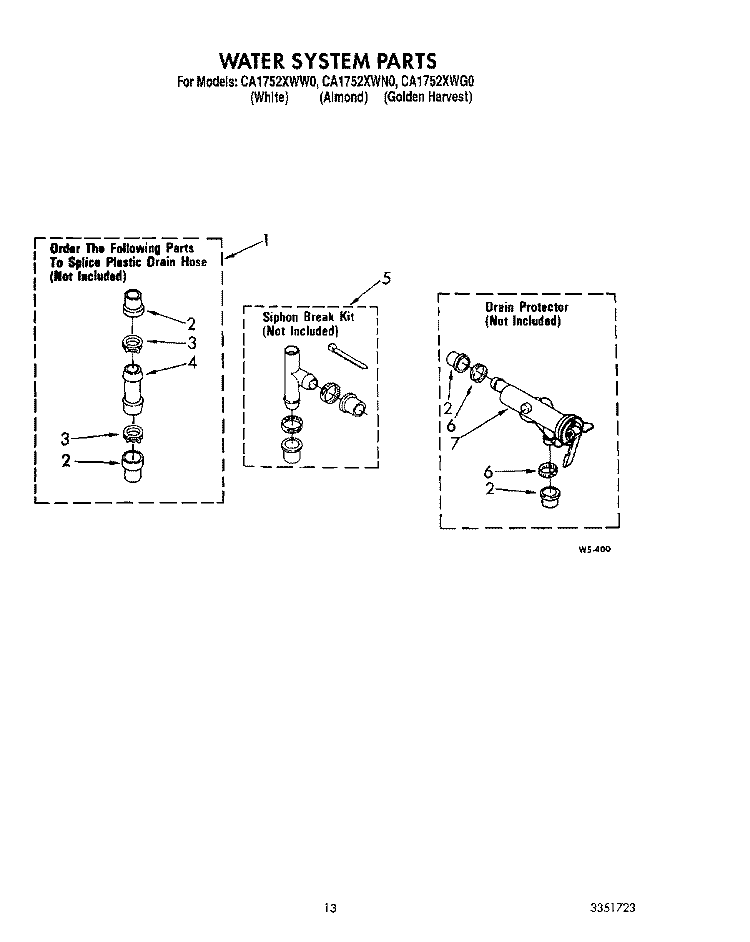 WATER SYSTEM PARTS Diagram and Parts List for CA1752XWG0  Whirlpool Washer
