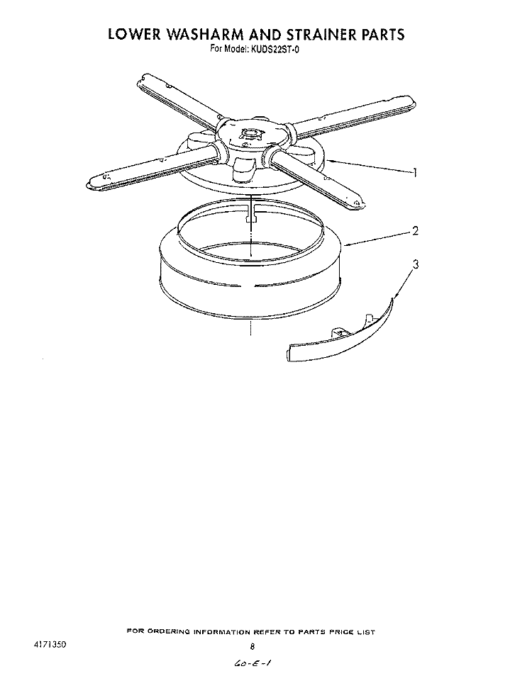 LOWER WASH ARM AND STRAINER Diagram and Parts List for KUDS220ST0  KitchenAid Dishwasher