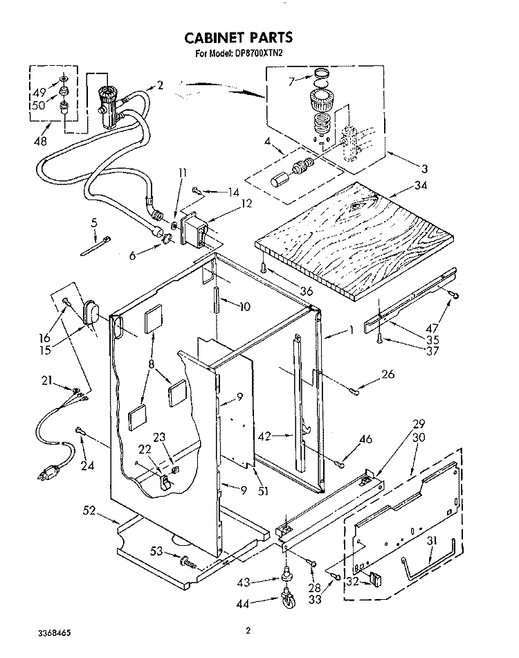 CABINET Diagram and Parts List for DP8700XTN2  Whirlpool Dishwasher