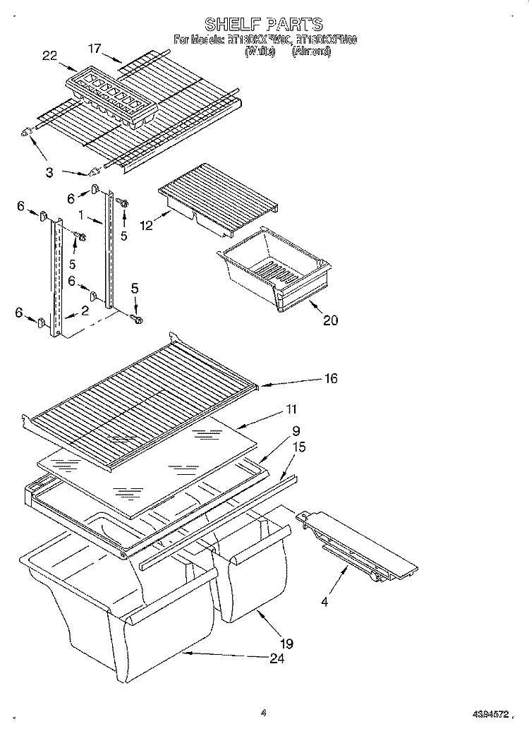 SHELF Diagram and Parts List for RT18DKXFN00  Roper Refrigerator