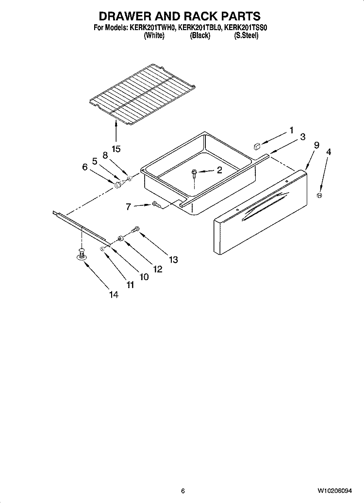 DRAWER AND RACK PARTS, OPTIONAL PARTS (NOT INCLUDED) Diagram and Parts List for KERK201TBL0  KitchenAid Range