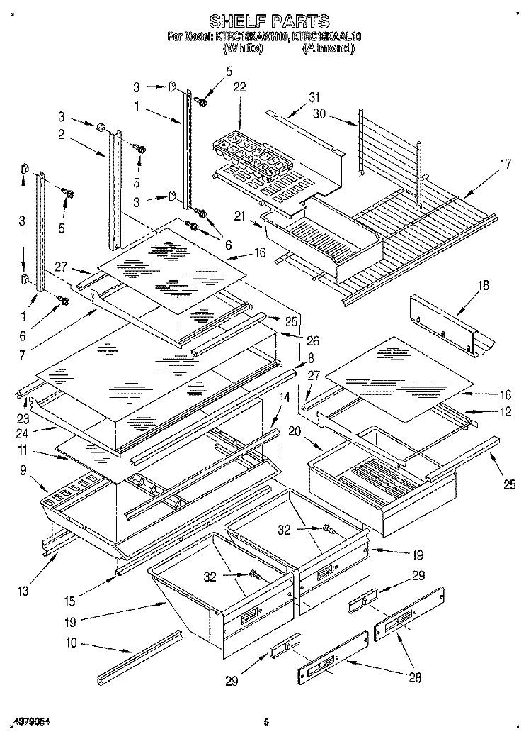 SHELF, LIT/OPTIONAL Diagram and Parts List for KTRC18KAWH10  KitchenAid Refrigerator