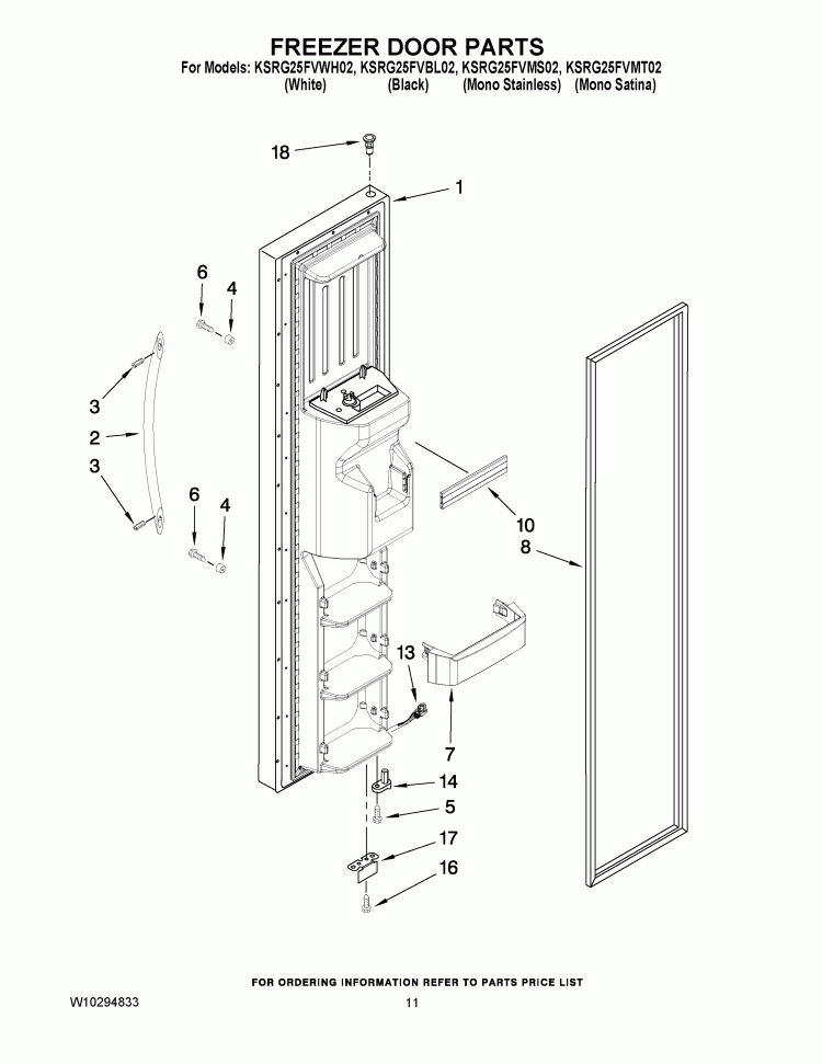 FREEZER DOOR PARTS Diagram and Parts List for KSRG25FVMS02  KitchenAid Refrigerator
