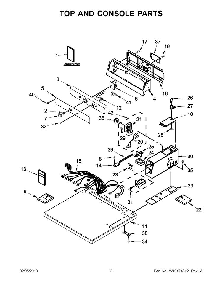 TOP AND CONSOLE PARTS Diagram and Parts List for CGM2743BQ0  Whirlpool Dryer