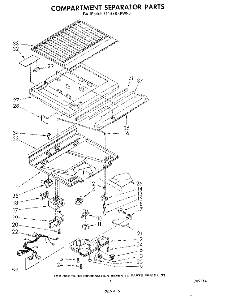 COMPARTMENT SEPARATOR Diagram and Parts List for ET18EKXPWR0  Whirlpool Refrigerator
