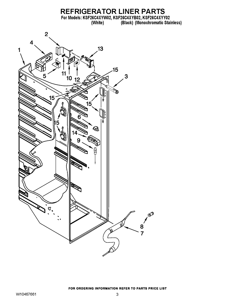 REFRIGERATOR LINER PARTS Diagram and Parts List for KSF26C4XYB02  KitchenAid Refrigerator