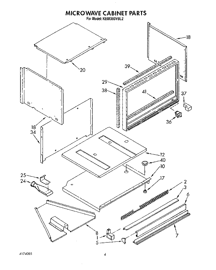 MICROWAVE CABINET Diagram and Parts List for KEMI300VBL2  KitchenAid Microwave Oven Combo