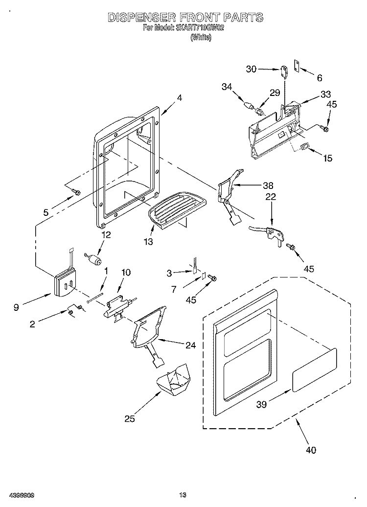 DISPENSER FRONT Diagram and Parts List for 3XART710GW02  Whirlpool Refrigerator