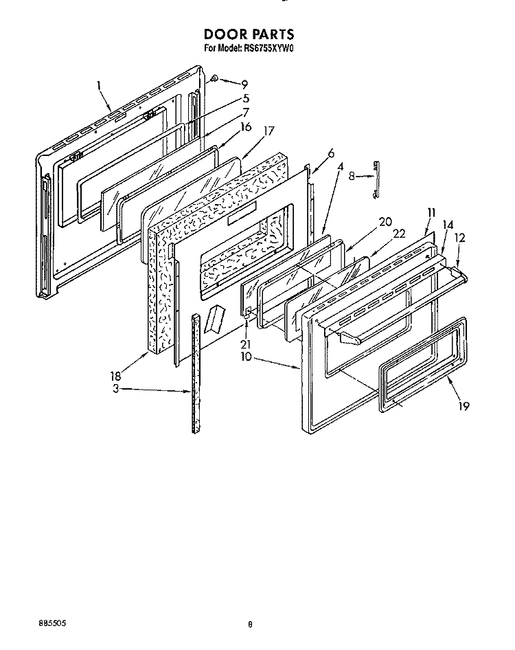 DOOR, LIT/OPTIONAL Diagram and Parts List for RS6755XYW0  Whirlpool Range