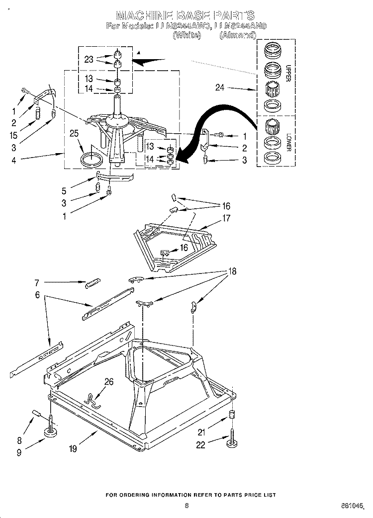MACHINE BASE Diagram and Parts List for LLN8244AW0  Whirlpool Washer