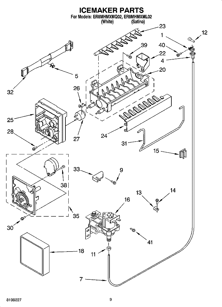 ICEMAKER PARTS Diagram and Parts List for ER8MHMXML02  Whirlpool Refrigerator