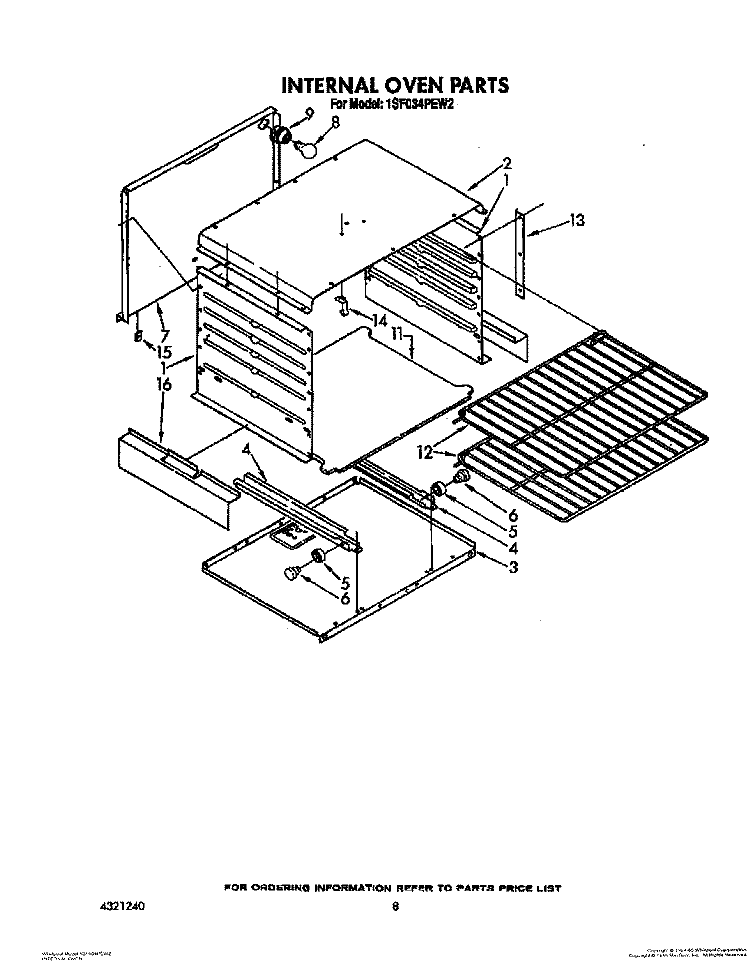 INTERNAL OVEN Diagram and Parts List for 1SF034PEN2  Whirlpool Range
