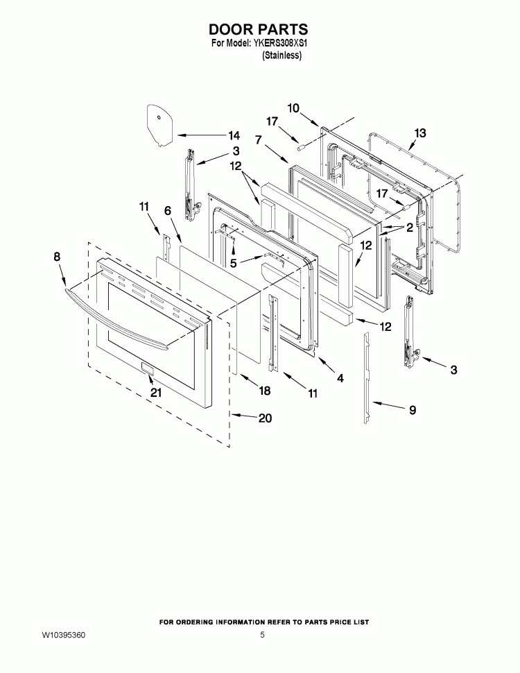 DOOR PARTS Diagram and Parts List for YKERS308XS1  KitchenAid Range