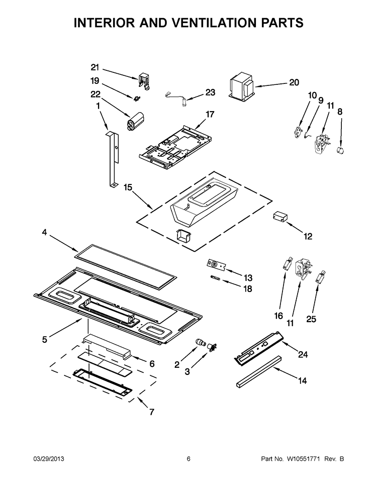 INTERIOR AND VENTILATION PARTS Diagram and Parts List for WMH31017AW1  Whirlpool Microwave