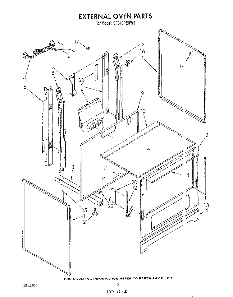EXTERNAL OVEN Diagram and Parts List for SF310PERW5  Whirlpool Range