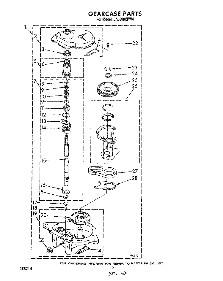 GEARCASE Diagram and Parts List for LA5600XPW4  Whirlpool Washer