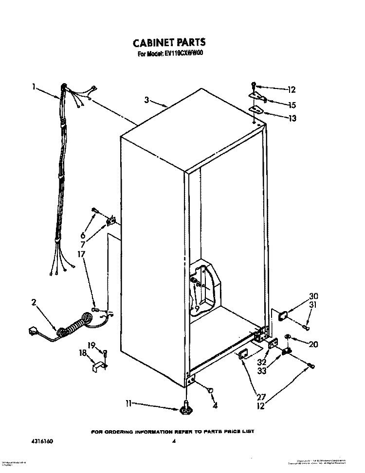 CABINET Diagram and Parts List for EV110CXWW00  Whirlpool Freezer