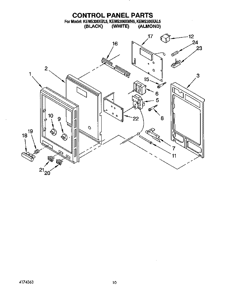 CONTROL PANEL Diagram and Parts List for KEMS306XAL5  KitchenAid Wall Oven