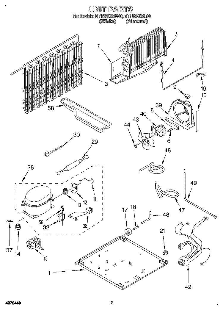 UNIT Diagram and Parts List for RT16VKXBL00  Roper Refrigerator