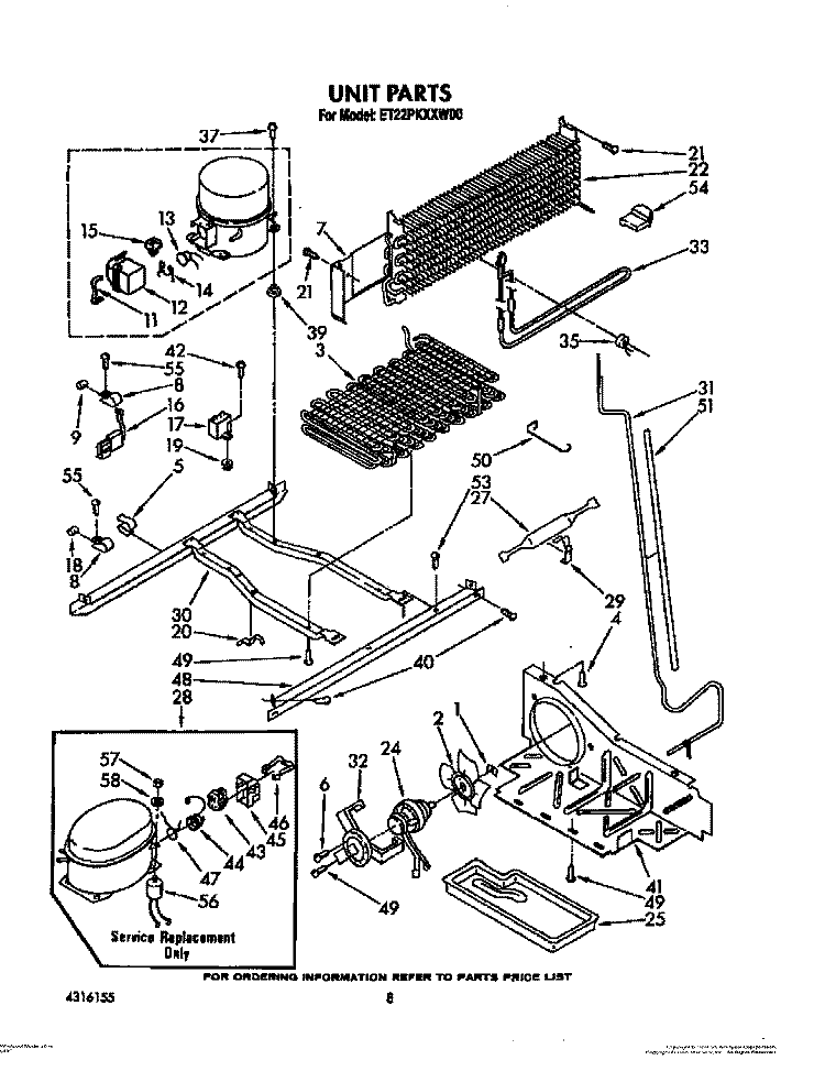 UNIT Diagram and Parts List for ET22PKXXN00  Whirlpool Refrigerator