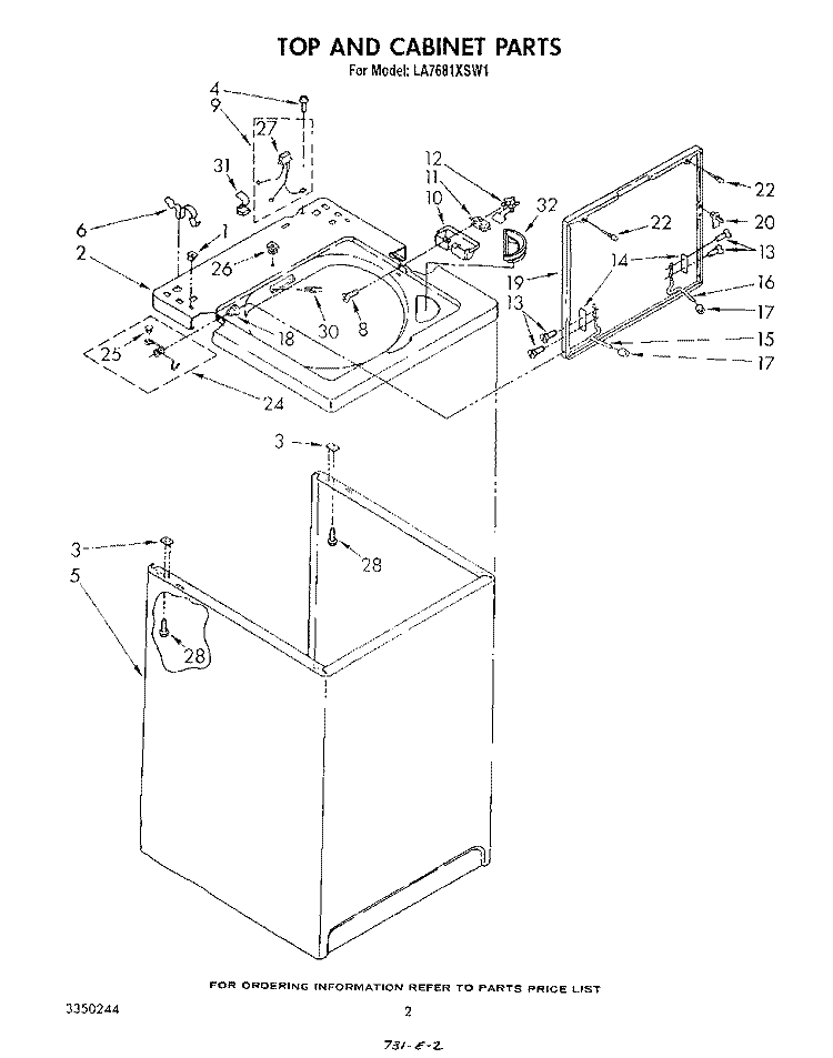 TOP AND CABINET , LITERATURE AND OPTIONAL Diagram and Parts List for LA7681XSW1  Whirlpool Washer