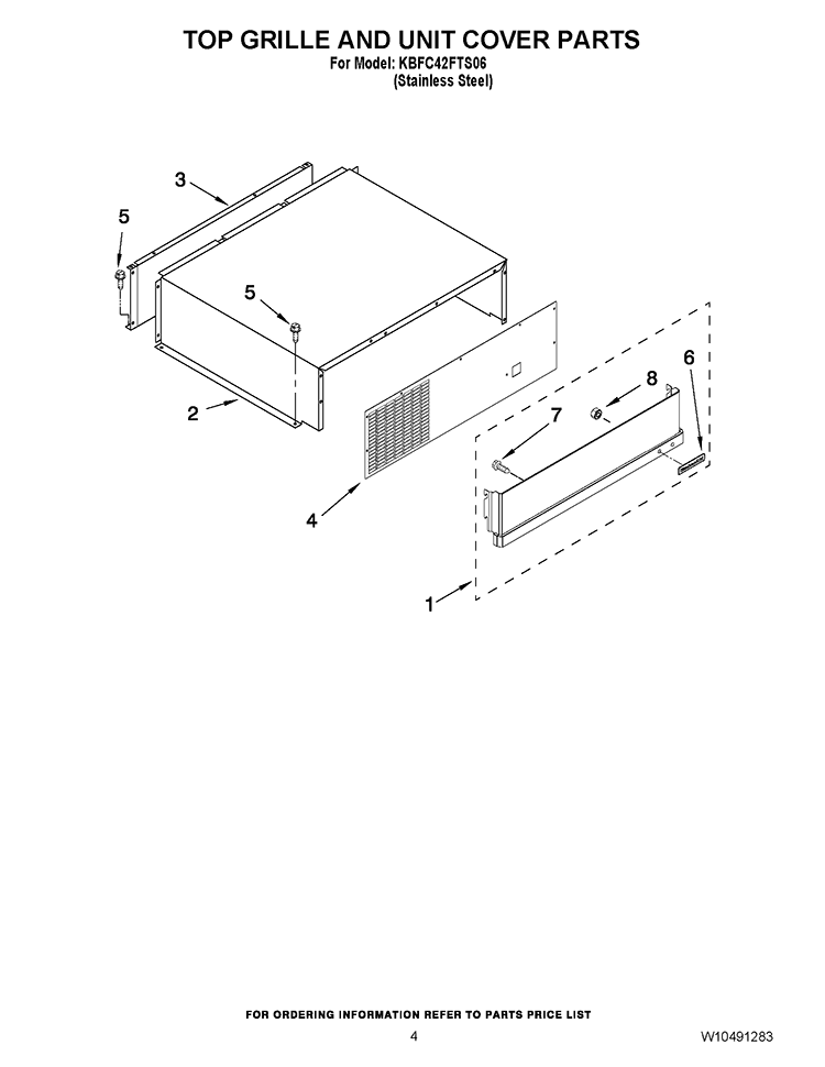 TOP GRILLE AND UNIT COVER PARTS Diagram and Parts List for KBFC42FTS06  KitchenAid Refrigerator