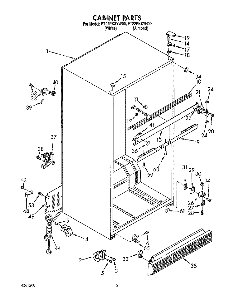 CABINET Diagram and Parts List for ET22PKXYN00  Whirlpool Refrigerator