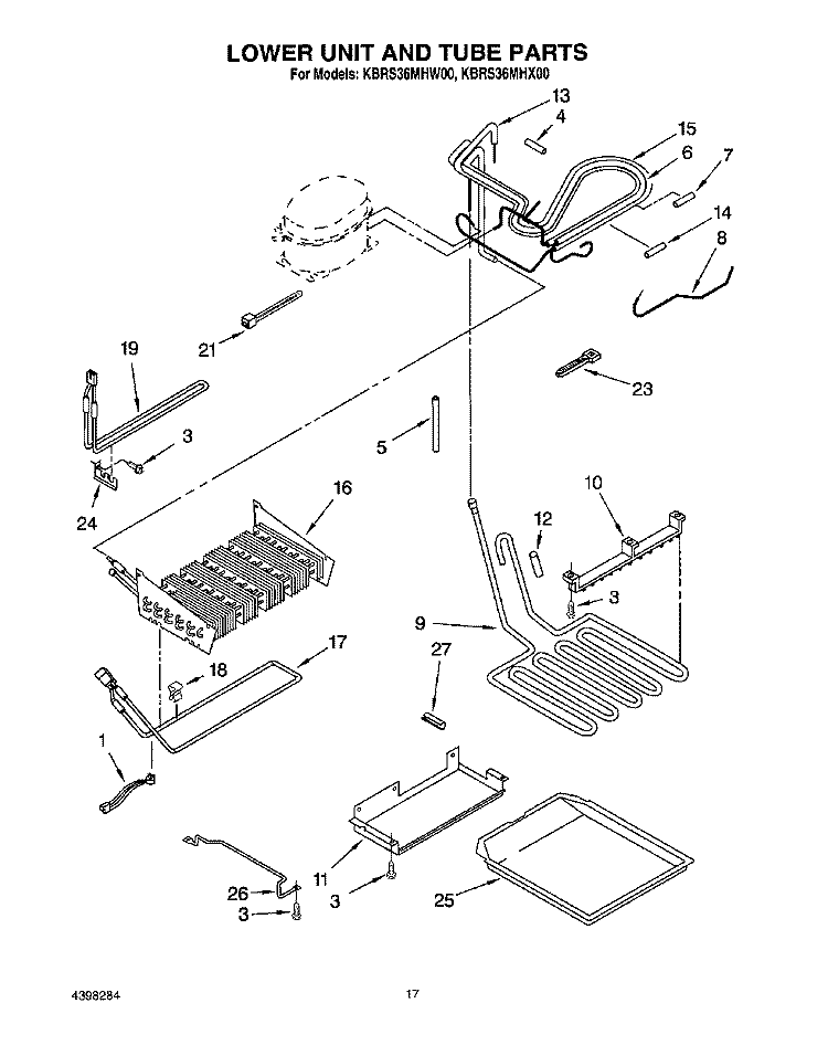 LOWER UNIT AND TUBE Diagram and Parts List for KBRS36MHW00  KitchenAid Refrigerator