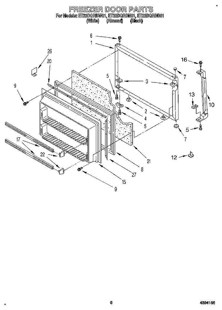 FREEZER DOOR Diagram and Parts List for ET22DQRDN01  Whirlpool Refrigerator