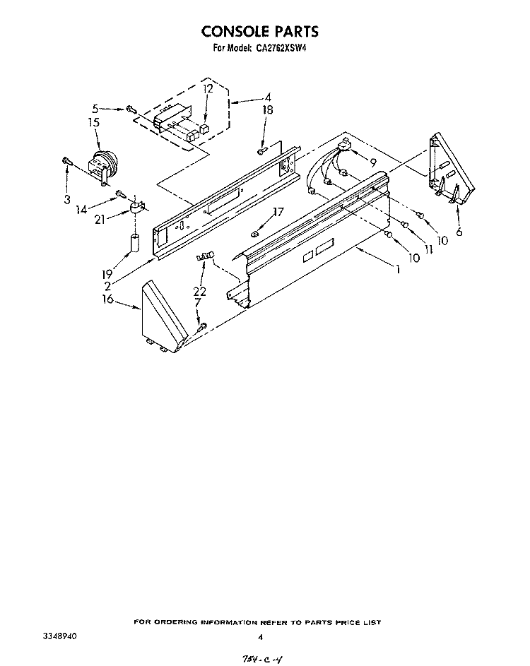 CONSOLE Diagram and Parts List for CA2762XSW4  Whirlpool Washer