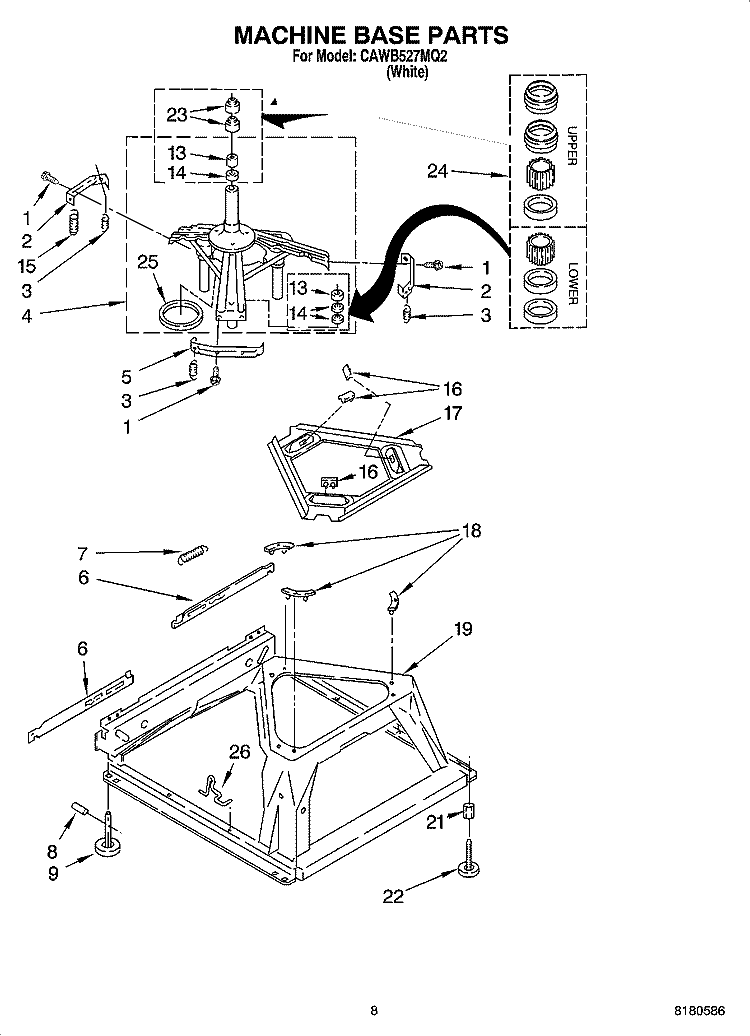 MACHINE BASE PARTS Diagram and Parts List for CAWB527MQ2  Crosley Washer